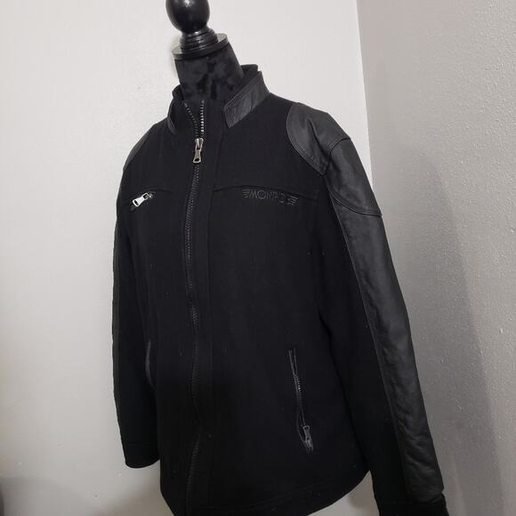 Black Burks Bomber Jacket Bay Men's Leather and Wool Sleeve and Sz Large - Picture 5 of 12